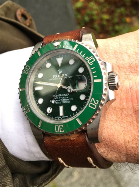 rolex green leather strap.